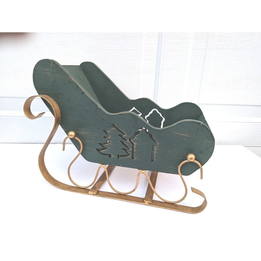 Vintage Metal Wood Sleigh Sled Holiday Presents Decor Folk Art Cottage Core Farm
